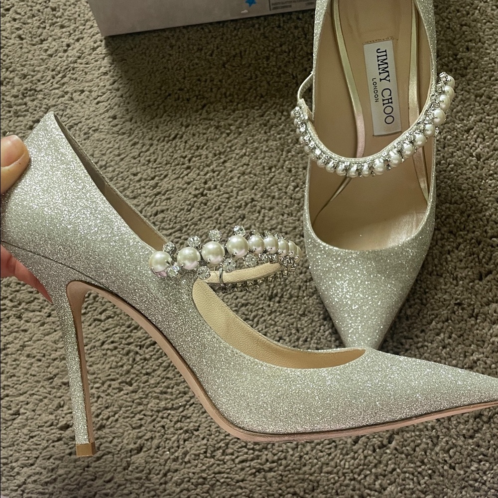 Jimmy Choo Silver Glitter Heels - Picture 4 of 10